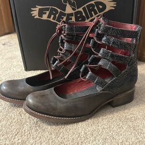 Freebird Women's Distressed Black Lace-Up Boots Malone Size 7